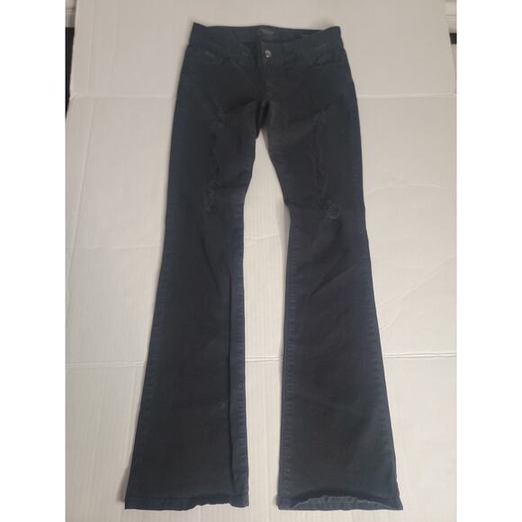 Guess Jeans SZ 26 Black Y2K Low Rise Daredevil Bootcut Stretch Distressed Pants - Picture 2 of 13